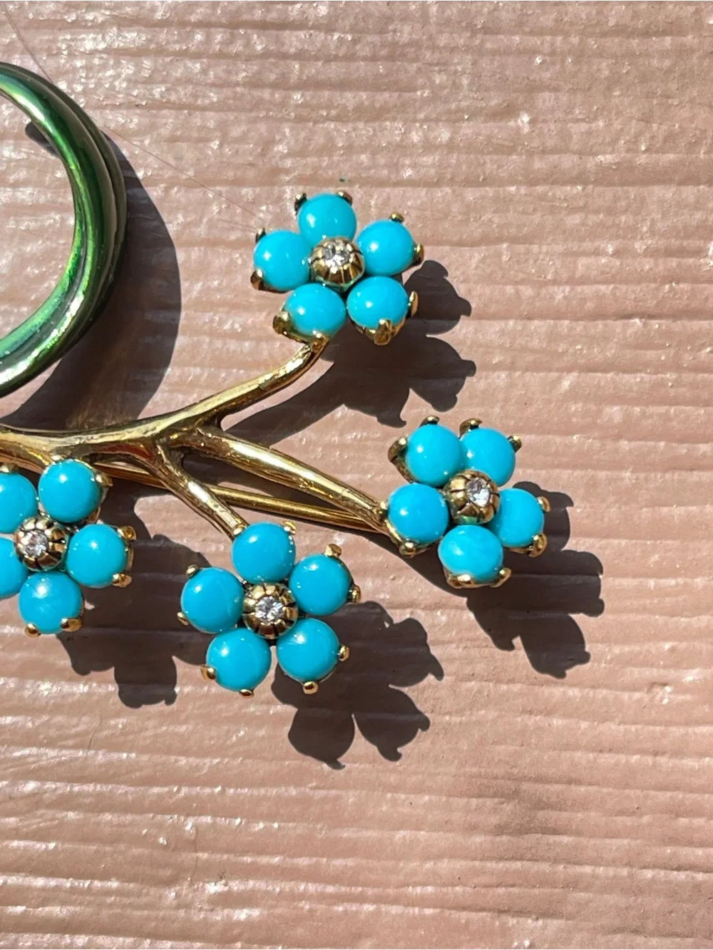 Vintage MMA Forget Me Not Brooch Faux Turquoise Enamel Rhinestone Brooch